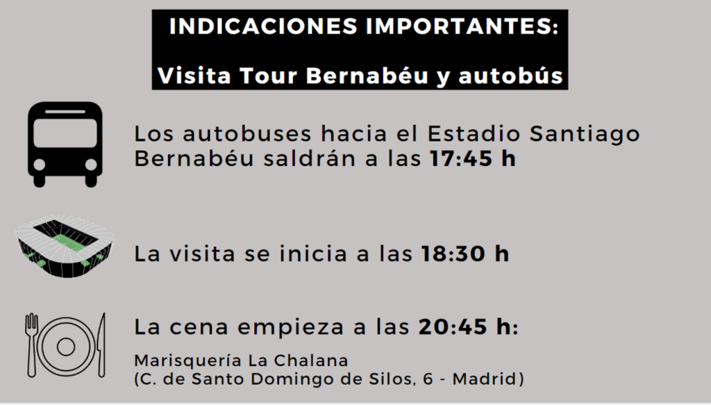 Indicaciones para la visita Tour Bernabeu y autobús